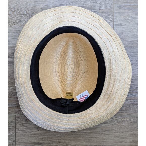 VTG Haband Fedora Hat Medium 22" Natural Straw Blue Paisley Hatband Made in USA - Picture 8 of 9